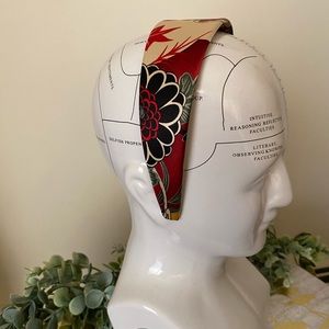 red floral paisley fabric headband thick wide vintage